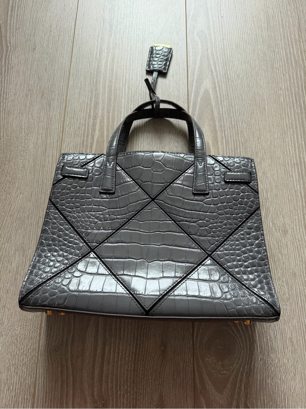 Tory Burch Walker Diamond Embossed Croc Leather Grey Satchel sophisticated luxe - Picture 5 of 7